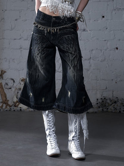 Angel Blue/Yellow Faded Wash Distressed Holes