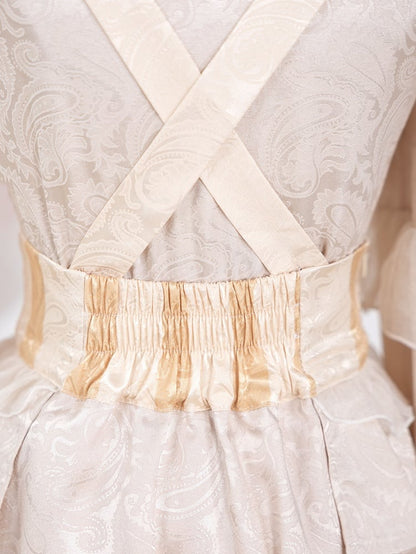 Pattern Champagne Ouji High Striped Lolita Shorts Train Cascading Ruffle Waist Overall with