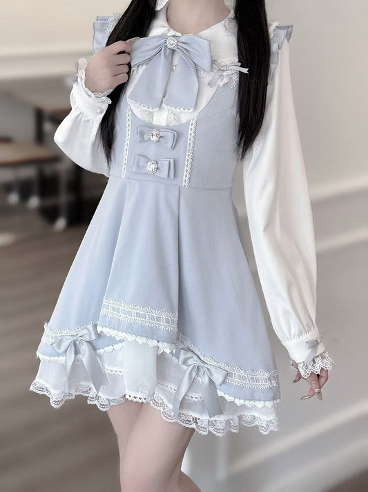 auf mit Chiffon Rock Bowknots Licht Jirai Blau Kei Kleid Saum Tiered