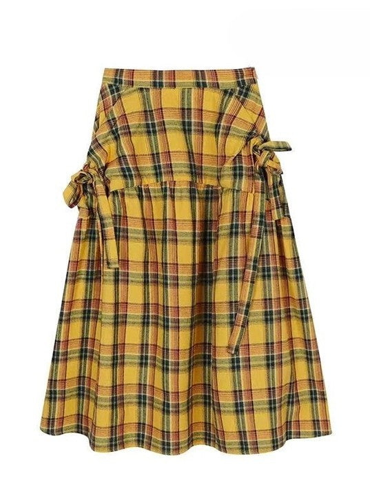 Y2K Details Plaid Bowknot Rock Muster Gelb