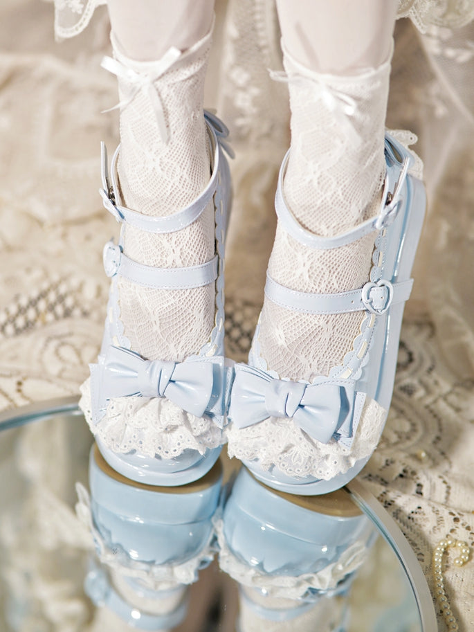Blue Trim Baby Buckles Platforms at Heart Lace Top Bow