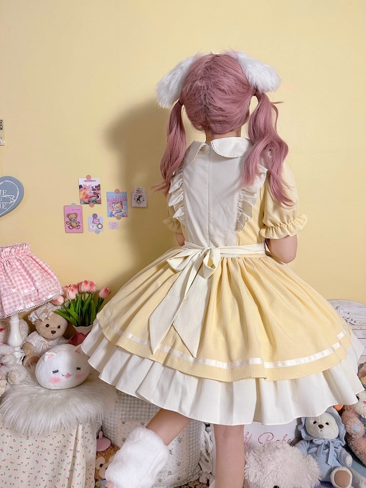 Yellow Sweet Maid Lolita Kitty Paw Apron Dress