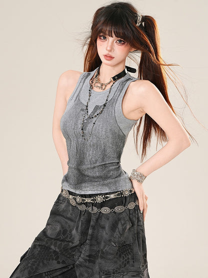 Glamorous Sleeveless White/Gray Top