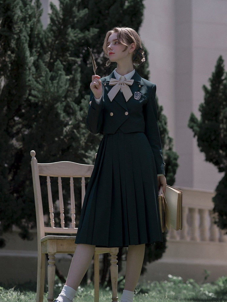Dark Green JK Uniform Notched Collar Blazer