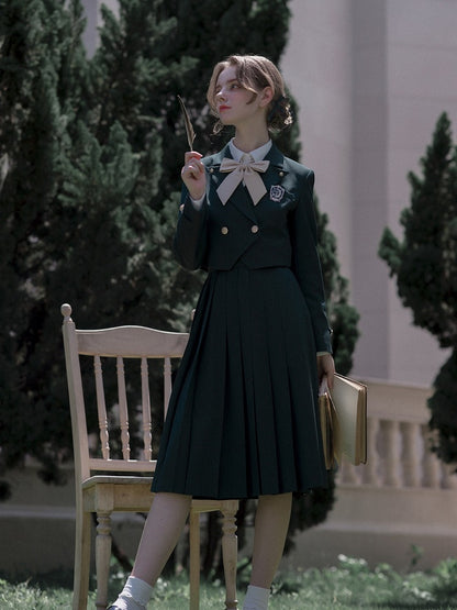 Dark Green JK Uniform Notched Collar Blazer