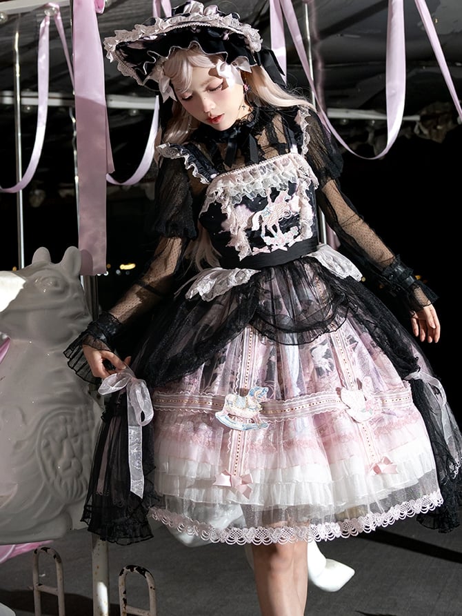 Bonnet Lolita noir et rose / rose et bleu