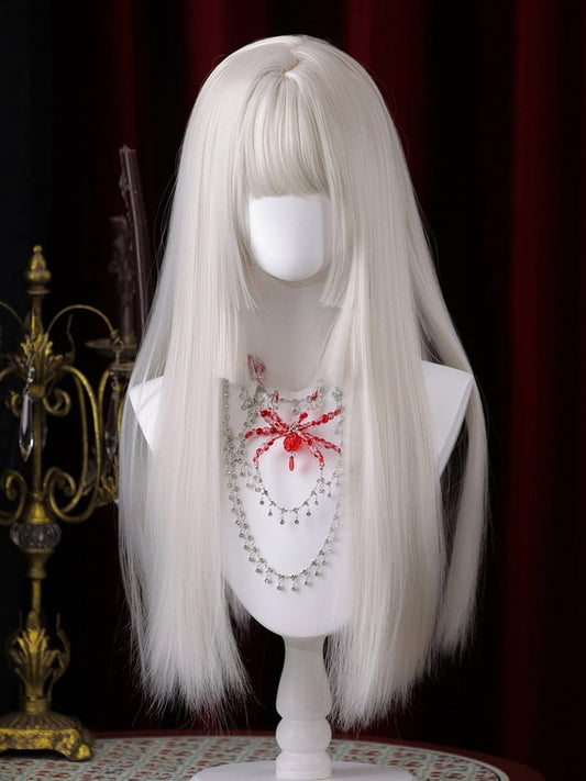 White Hime Cut Long Straight Synthetic Wig