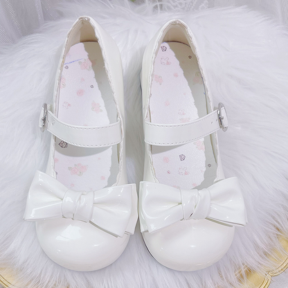 Sweet Lolita White Bowknot Round Toe Block Heel Mary Janes