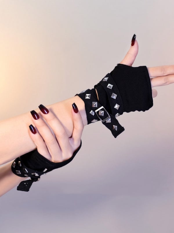 Gothic Black Cyberpunk Studs Gloves