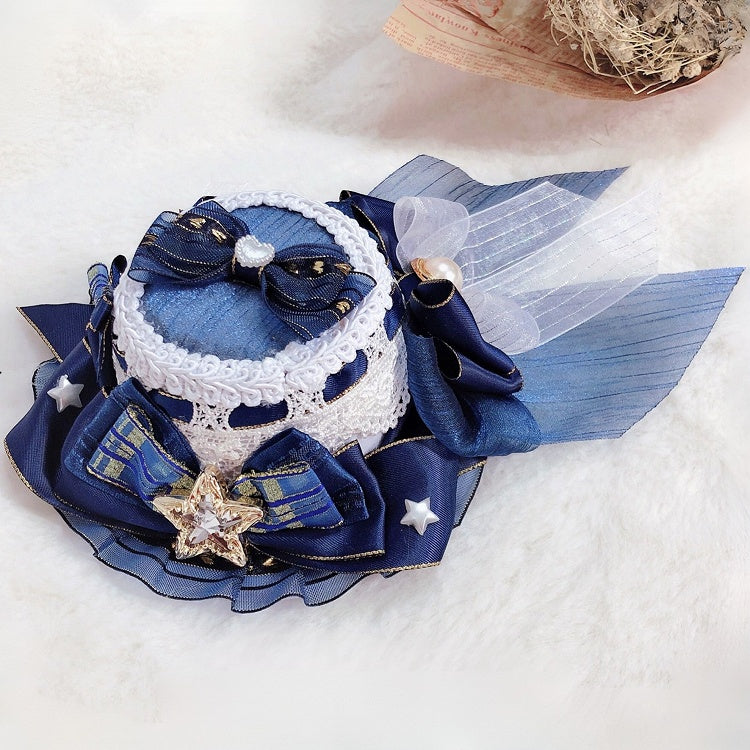 Idol Details Verziert Stern Lolita Mini Rosa/Lila/Blau Perlen Hut Bowknot Und