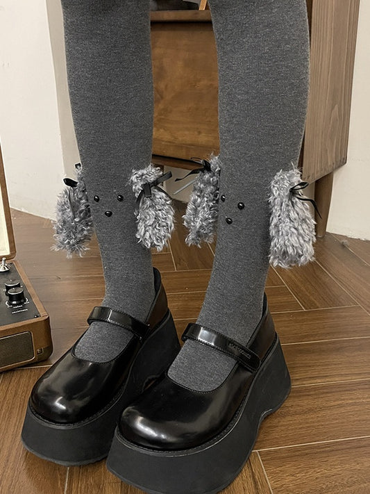 Dark Grey Sweet Puppy Ear Bowknot Tights