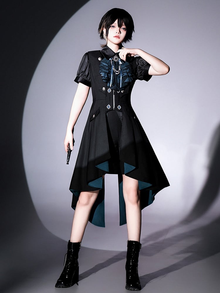 Waistcoat Collar Long Lolita Wings Lining Black Bat Shape Ouji Blue