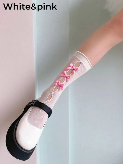Bowknots Cutout Lolita Calf Socks