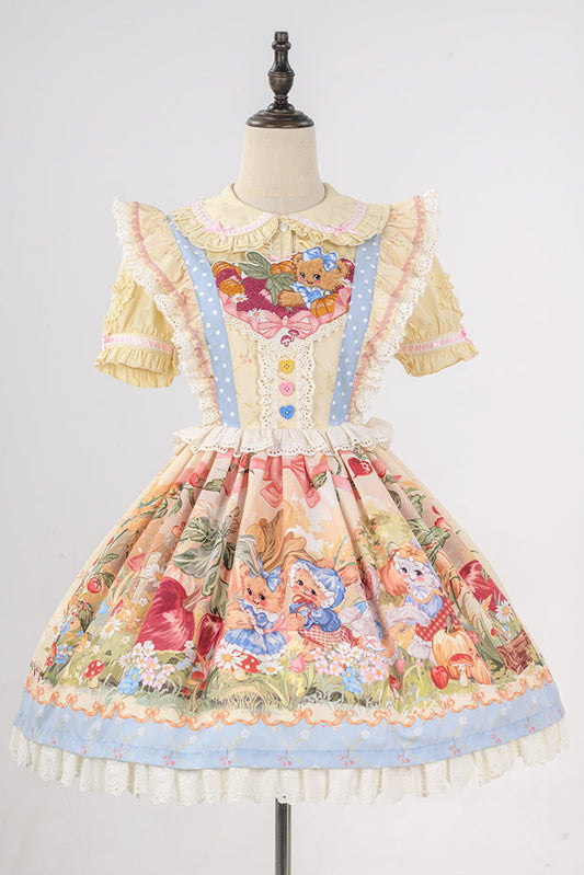 Apron + Reservations Suspender Print Dress Layered Carrot