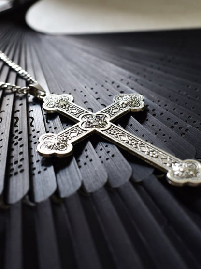 Gothic Silver Cross Pendant Necklace