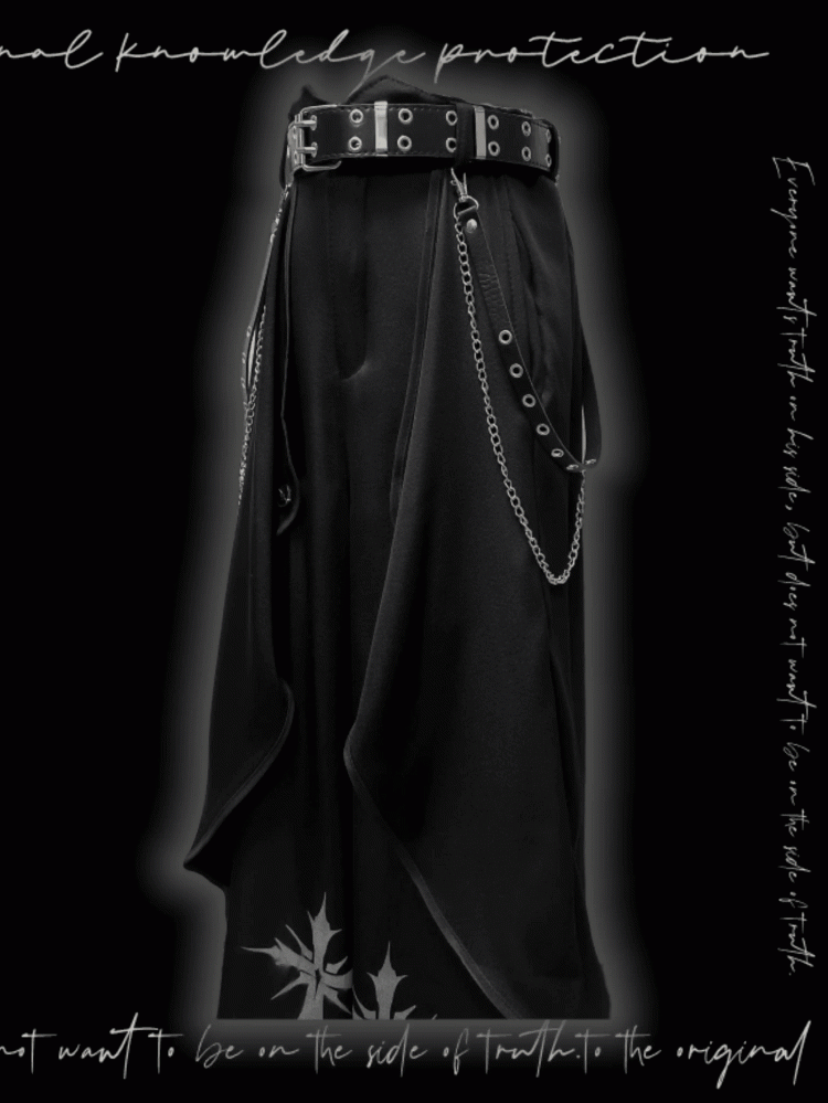 Hem Black Cross Print Wide-Leg Pants Asymmetrical