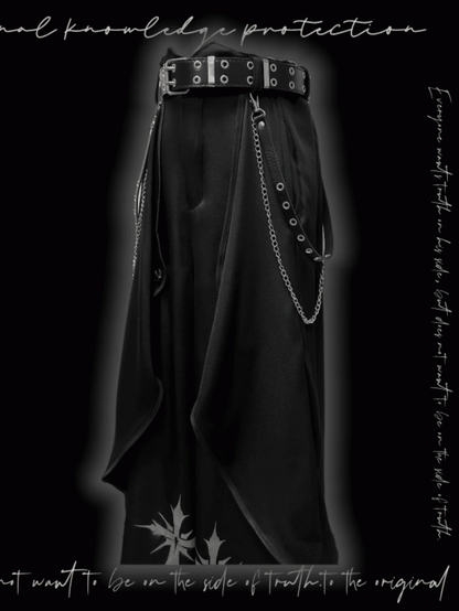 Hem Black Cross Print Wide-Leg Pants Asymmetrical