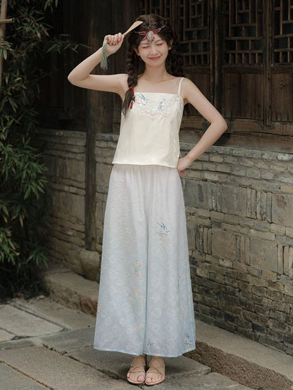 Print Leg Chiffon Gradient Blue Wide Floral Pants