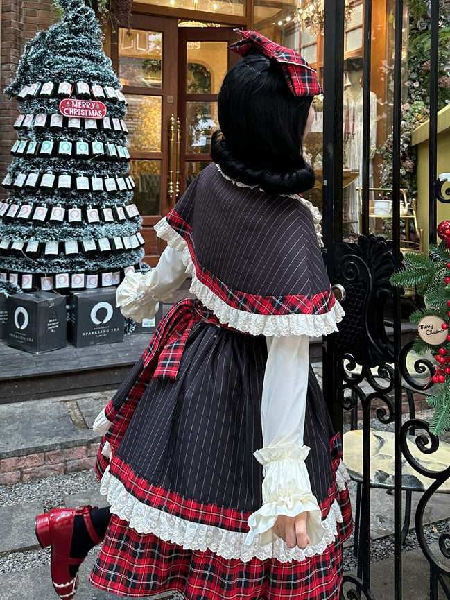 Black Stripes and Red Plaid Pattern Cape
