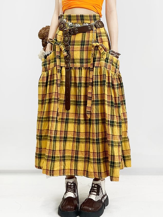 Y2K Details Plaid Bowknot Rock Muster Gelb