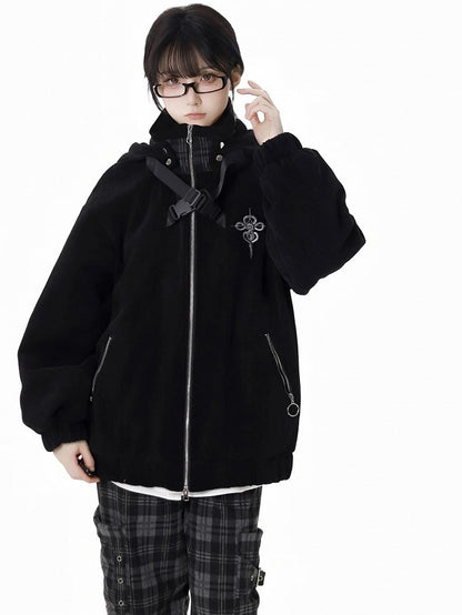 Black Snake Criss-cross Buckle Straps Hooded Jacket