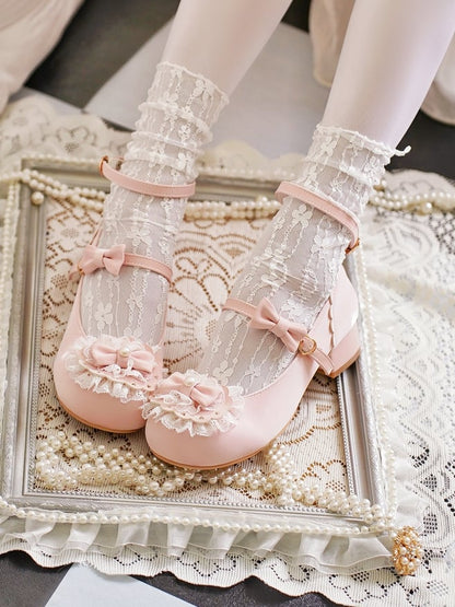 Toe Trim Heart Top Lace Bow Pink at Baby Buckles Lolita Round