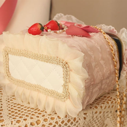 Strawberry  Beaded Charm Bowknot Details Lace Trim Bag