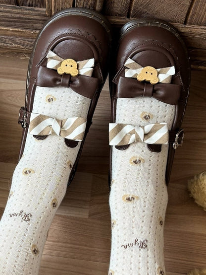 Design PU – und Kuma-Thema mit 2 cm flachem Ohrschuhband Lolita-Bär braun gestreifte Schleife