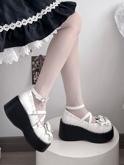 Cute Wings  Cross Punk White Platforms