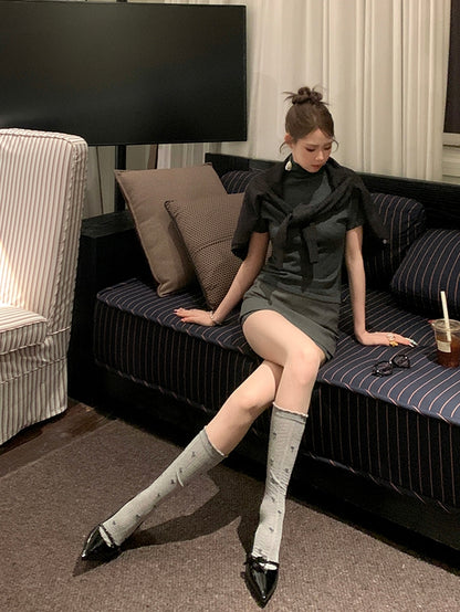 Floral Gray/White/Wine Stockings Under-knee Pattern Red/Black