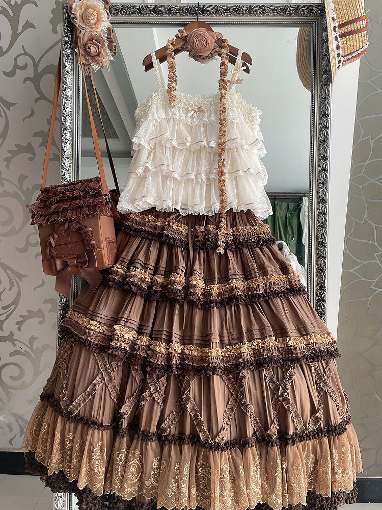 Tulle Tiered Coffee Dotted Top Cami