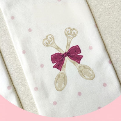 Bas cuissardes blancs à pois avec motif cuillère et nœud