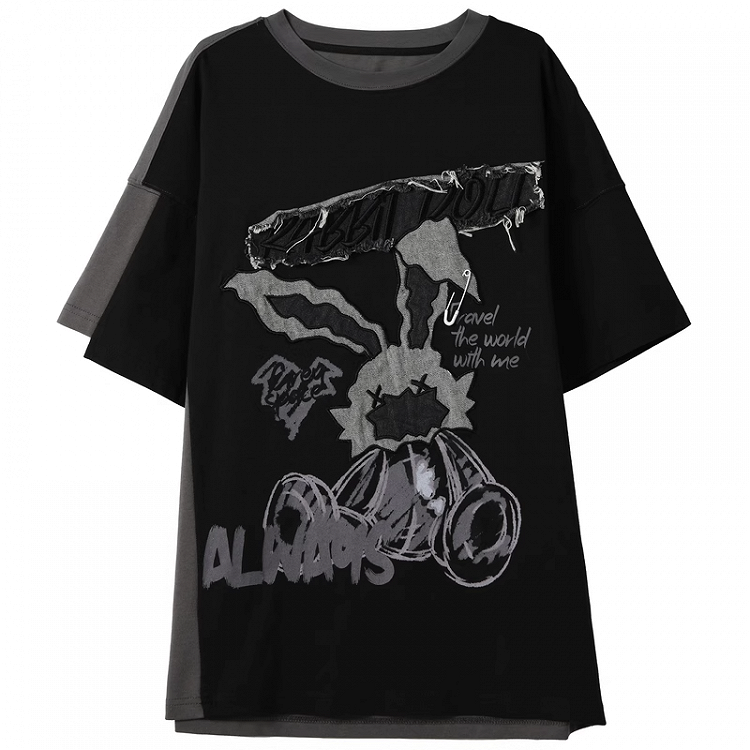 Bittersweet and T-Shirt Two-pieces Faux Black Applique Gray Bunny Pattern Letter