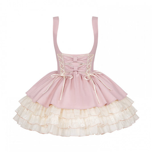 Three Ruffle Under Lolita Jumper Hemline Skirt Pink Bust Layers