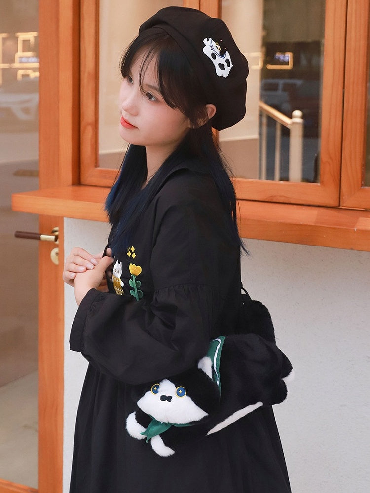 Black Cute Cat-shaped Plush Crossbody Bag