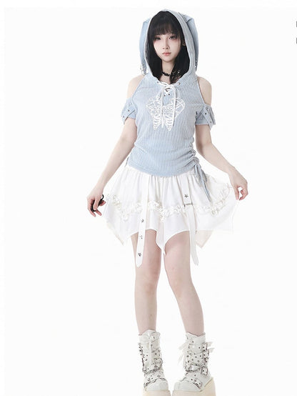 Balletcore White Curved Hem Star Skirt Studs