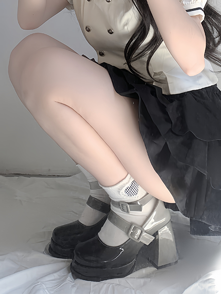 Gradient Black Detachable Bowknot Platform High Block Heels Lolita Shoes