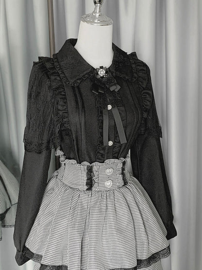 Shirt Black Tiered Kei Ruffle Jirai + Trim Skirt Details Outfit- Pleating