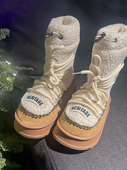 Camel Heel Plush Platform Boots