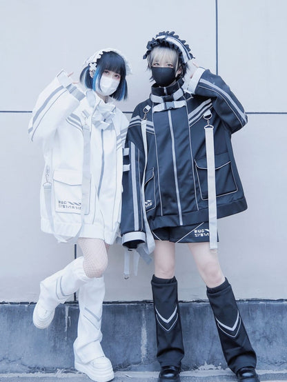 White Silver Reflective Stripes Futuristic Cyberpunk Leg Sleeves