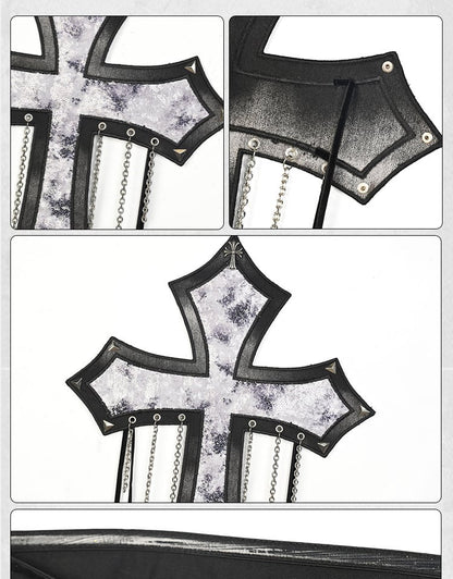Decorated Cross Strapless Cyberpunk Top Fashion Y3K Chains Futuristic Black  Silver Sequins and