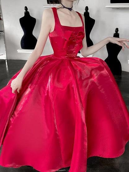 Red Christmas Glossy Dress Bowknot on Bodice Homecoming Dress