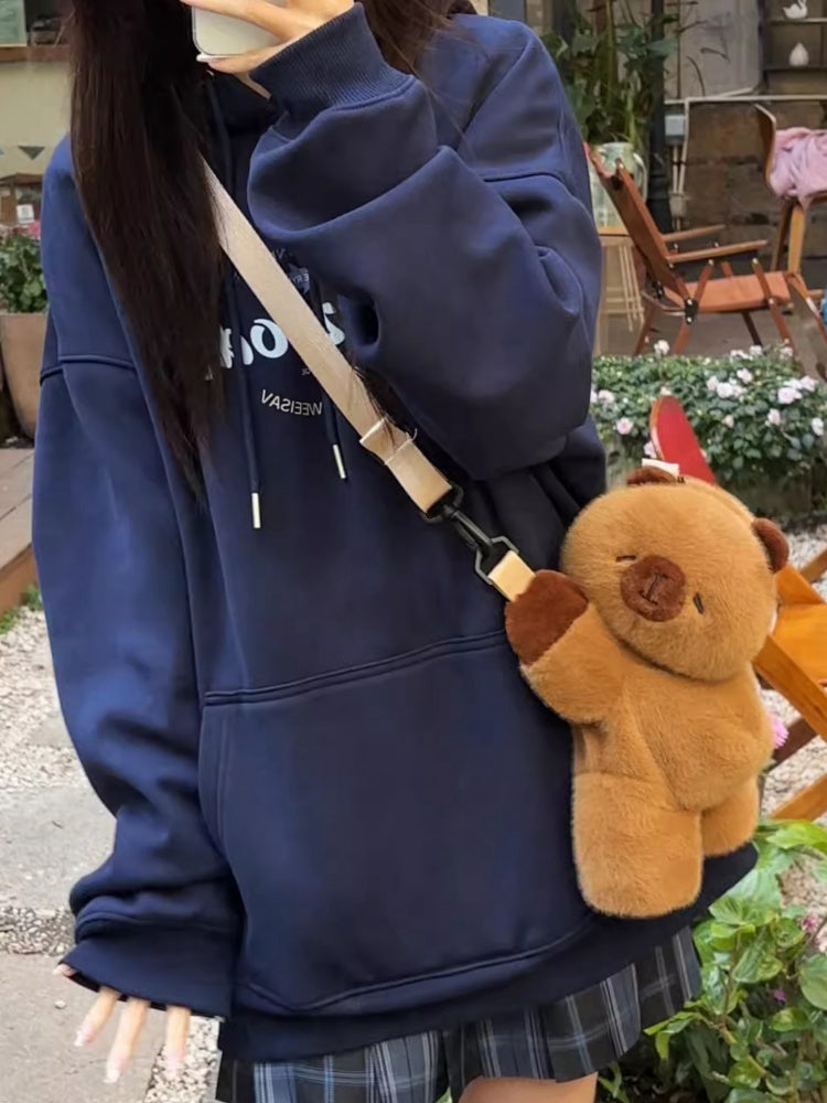 Cute Capybara Brown Plush Backpack/Crossbody