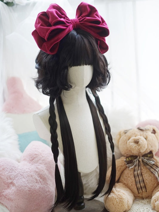 Black/Caramel/Khaki/Milk White Waist Length Curly Wig With Full Bangs