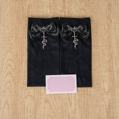 Accents Black Bowknot Regular/Long Kei Knee Over Gothic Stockings Jirai Metal Snake Version