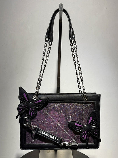 Purple Butterfly Spiderweb Detail Small Version Black Ita Shoulder Bag