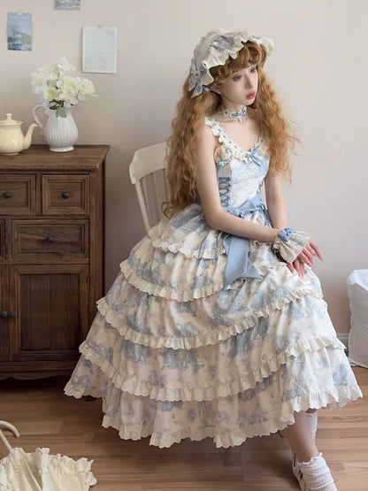 Print Hem Jumper Skirt Grapes Blue Lolita Detachable