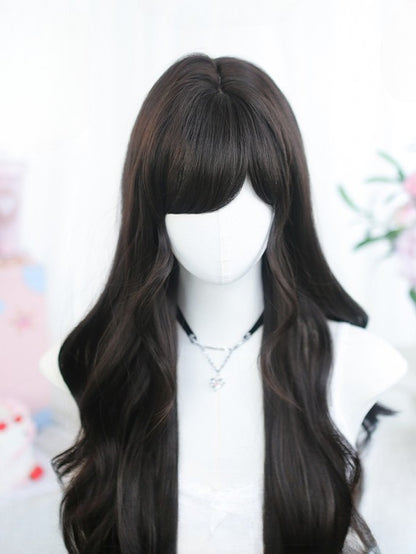 Length Black 65-70CM Bangs With Wavy Wig Tea/Brown Side-swept