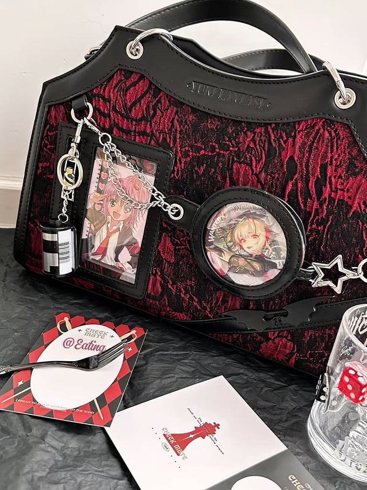 Black & Red Snake Scale PU Ita Shoulder Bag