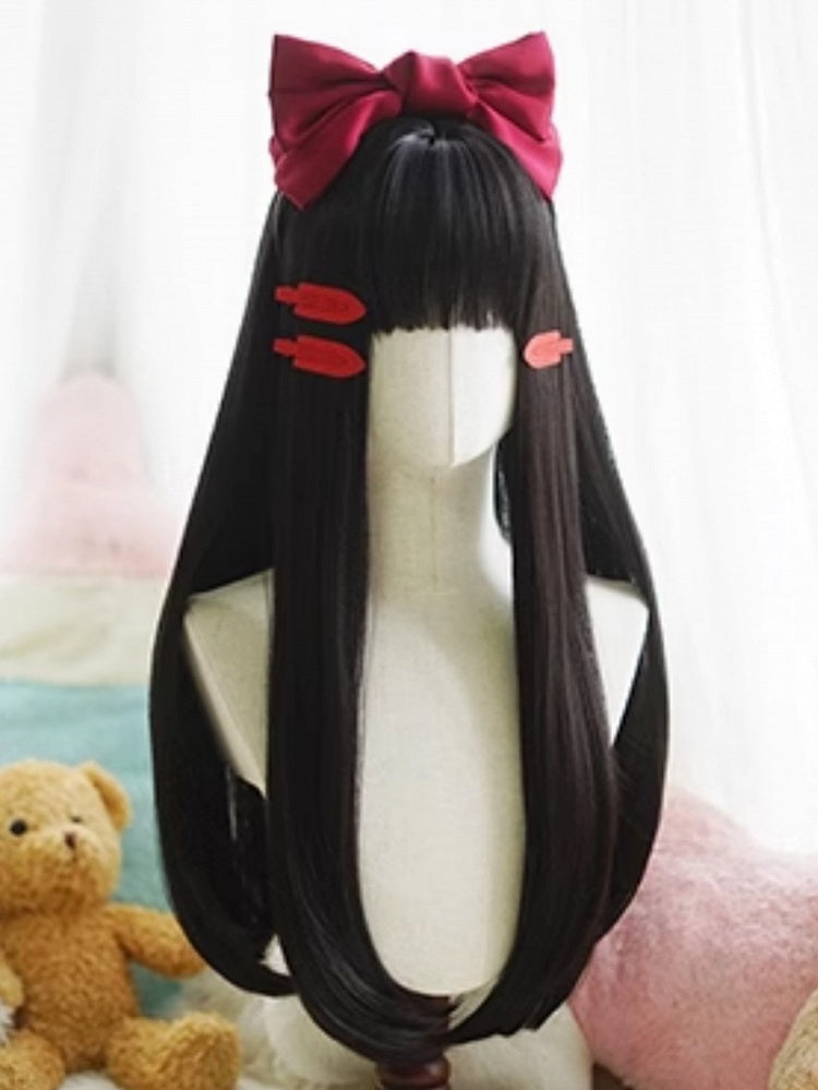 Black Long Straight Wig With Full Bangs